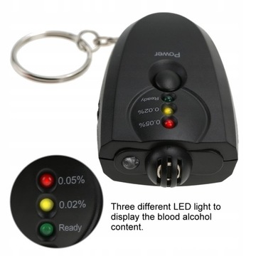 TESTER ZAWARTOŚCI ALKOHOLU W WYDYCHANYM POWIETRZU 3 KOLORY LED MINI PRZENOŚ
