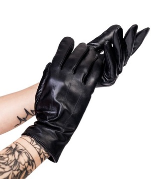 Ocieplane rękawiczki damskie ze skóry naturalnej z przeszyciami - Rovicky X