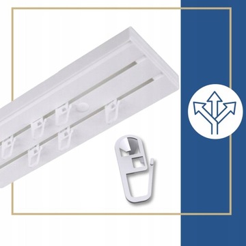 Двойной карниз, двухрядный, потолочный рельс, с крышкой, 9см, 2-полосный, 100см