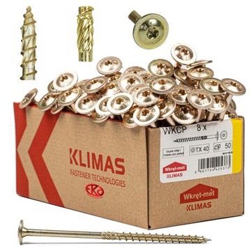 WKRĘTY CIESIELSKIE WKCP 8x180 TORX ŁEB TALERZOWY PODKŁADKOWY KLIMAS 50szt