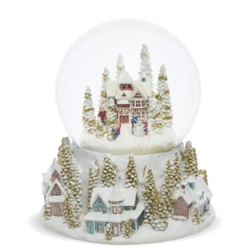 РОЖДЕСТВЕНСКОЕ УКРАШЕНИЕ - СТЕКЛЯННЫЙ ШАР С МУЗЫКАЛЬНОЙ ШКАТУЛКОЙ - ЗИМНЯЯ ДЕРЕВНЯ I