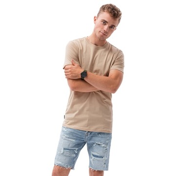 T-shirt męski bawełniany basic S1370 beżowy XXL