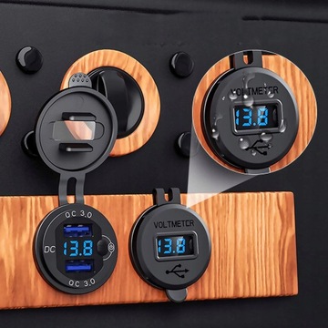 ЗАРЯДНОЕ УСТРОЙСТВО ДЛЯ МОТОЦИКЛА 2x USB QC 3.0 ВОЛЬТМЕТР 3А