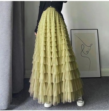 Women Pleated Tutu Long Skirts Ruffles Design Eleg