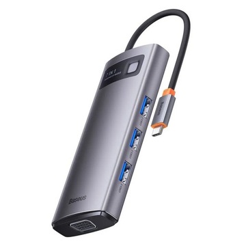 HUB adapter przejściówka 7w1 Typ C na 3x USB3.0/PD/HDMI/VGA/RJ45 szary