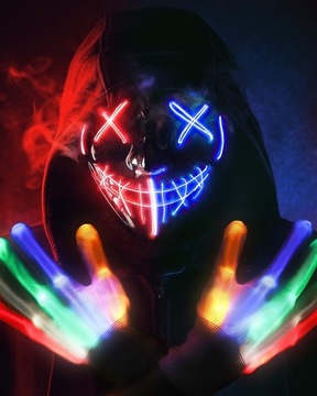 ŚWIECĄCA MASKA+RĘKAWICZKI LED HALLOWEEN STRASZNE zestaw halloween