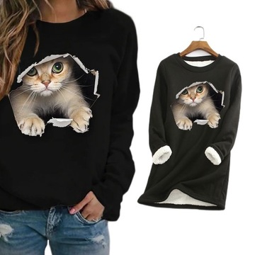 T-SHIRT KOSZULKA DŁUGIM RĘKAWEM DAMSKA WZÓR KOTKA