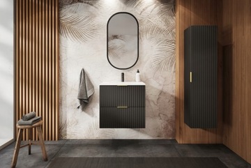 Шкаф-колонна для ванной, высокий, подвесной, 136 см, модный, фасады МДФ с рифлением