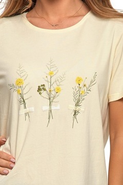 Koszulka Damska T-Shirt Na Krótki Rękaw Modne Kwiaty Bawełna MORAJ M