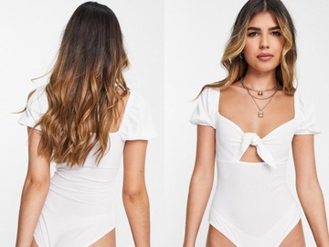 Miss Selfridge Białe prążkowane body S (36)