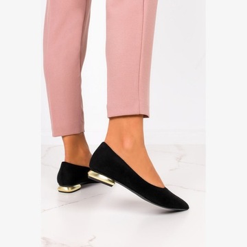 BALERINKI DAMSKIE KLASYCZNE NA NISKIM OZDOBNYM SZEROKIM OBCASIE SZPIC r 38