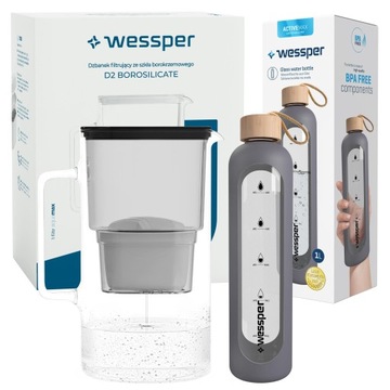 Szklany dzbanek Wessper Aquamax 3l + Szklana butelka na wodę napoje 1l