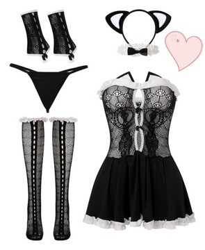 Komplet bielizna damska 6 ELEM. strój kota kocica M/38 sexy pokojówka