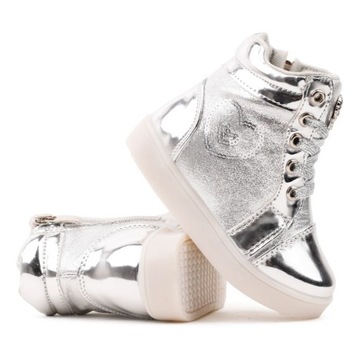 SREBRNE BOTKI SNEAKERSY BUTY DZIEWCZĘCE WYSOKIE