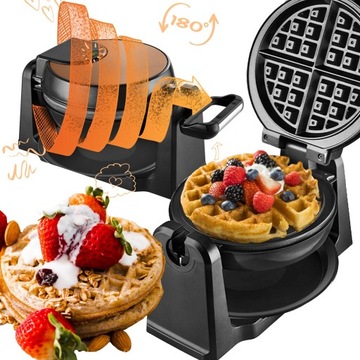 MOCNA GOFROWNICA OBROTOWA 4 Chrupiące Gofry BELGIJSKIE 1000W NONSTICK 180°