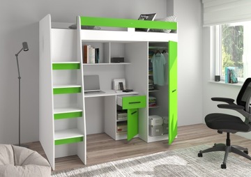 Привет5 левая белая/зеленая двухъярусная кровать