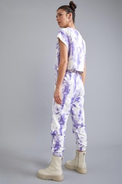 T002E22 SPODNIE BAWEŁNIANE BIAŁO-FIOLETOWE DRES TIE DYE NAPISY DEFACTO M