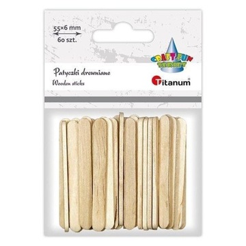DREWNIANE PATYCZKI PROSTE 6X55MM 60SZT, TITANUM