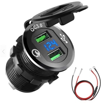 ŁADOWARKA MOTOCYKLOWA 2x USB QC3.0 WOLTOMIERZ 3A