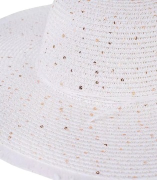 Modny duży pleciony damski kapelusz z cekinami (Biały)