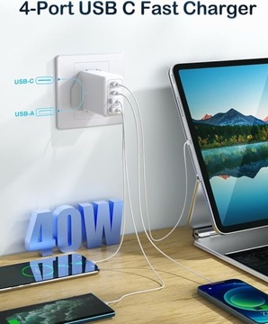 Быстрое зарядное устройство мощностью 40 Вт, 2 USB + 2 USB C, вилка английской версии