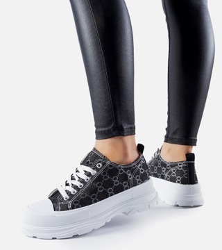 Trampki damskie czarne buty sportowe sneakersy obuwie 27454 rozmiar 38
