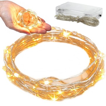LAMPKI DRUCIKI 20 LED BATERIE BIAŁE CIEPŁE ŚWIATŁO
