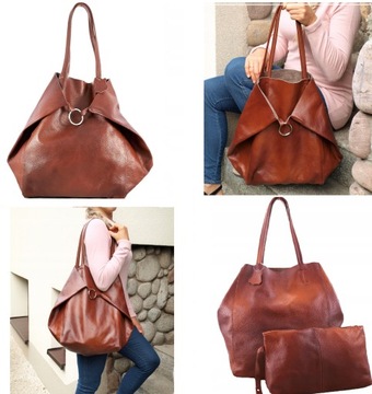 Torebka Skórzana Torba Skóra Naturalna 2w1 Shopper