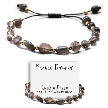 BRANSOLETKA DAMSKA MAKRAMA KAMIEŃ KWARC DYMNY AMULET OCZYSZCZENIA