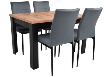 4 SZARE krzesła TAPICEROWANE i Stół 80x120 rozkładany do 160 blat DĄB CRAFT