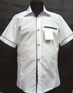 elegancka KOSZULA biała * granatowe wstawki * 98 cm