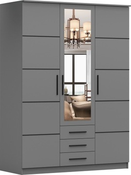Garderoba Szafa 3-drzwiowa + Lustro 150cm Szara grey SANTO ID