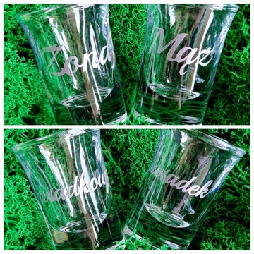 Kieliszki oszukane 15ml GRUBE DNO złoty Napis Personalizacja ślub wesele