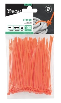 Trytytki Opaski Zaciskowe Kablowe 2,5x100mm ORANGE 100szt TSOR1125100