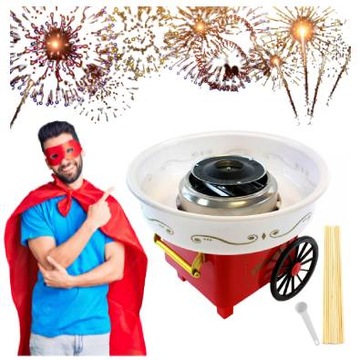 MASZYNA MASZYNKA WATY CUKROWEJ DOMOWA WATA CUKROWA PATYCZKI CZERWONA WATA