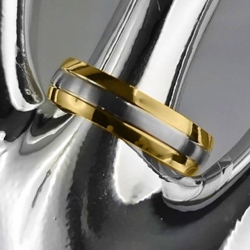 КО12 ЗОЛОТО-СЕРЕБРЯНОЕ ОБРУЧАЛЬНОЕ КОЛЬЦО СТАЛЬ 316L 1ШТ.