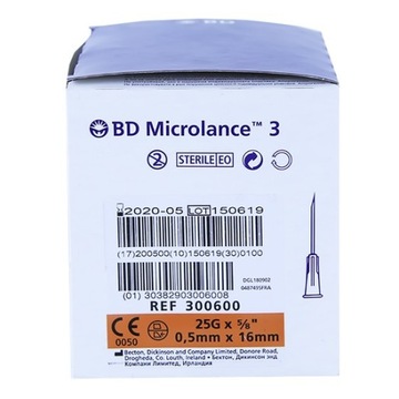 BD Microlance Igły iniekcyjne 0.5x16mm 25G 100szt
