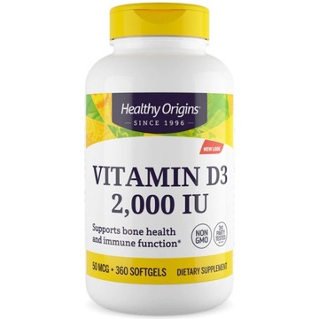 HEALTHY ORIGINS Vitamin D3 2000IU 360C WIT SŁOŃCA ODPORNOŚĆ KOŚCI ZĘBY