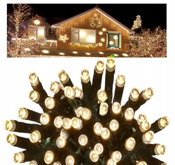 LAMPKI CHOINKOWE ŚWIATEŁKA 300 LED ZEWNĘTRZNE 24M NA ŚWIĄTA BIAŁE CIEPŁE
