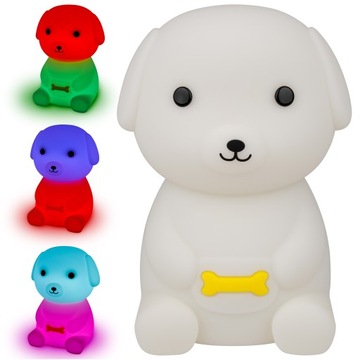 LAMPKA NOCNA DLA DZIECI PIESEK MIĘKKA KOLOROWA RGB LED USB SILIKONOWA