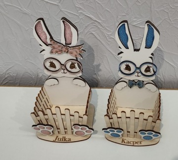 Пасхальный кролик зайка для сладостей розовый синий блестящий имя ребенка