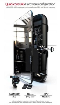 Умные часы LOKMAT MAX 2,88 дюйма, 4 ГБ, 64 ГБ, черные