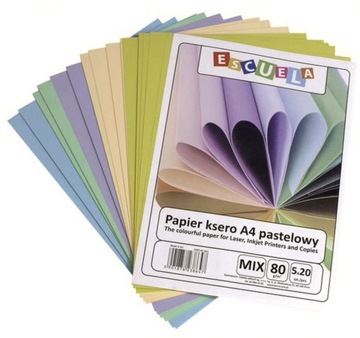 Papier kolorowy A4 pastelowy Do drukarki ksero Mix PASTELOWE kolory