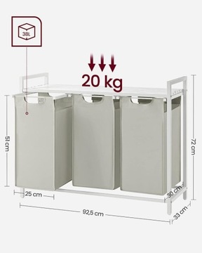 Корзина для белья Vasagle отдельно стоящая 114л, белая, оттенки серого и серебра