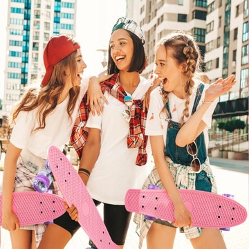 SKATEBOARD FISK BOARD СВЕТЯЩИЕСЯ КОЛЕСА LED RGB 56 CM Розовый для девочек