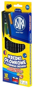 KREDKI ASTRA OŁÓWKOWE CZARNE DREWNO 12 kol.