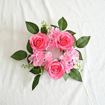 20cm Sztuczny Wieniec Świecznik Stołowy Kwiaty Dekoracja, Dark pink