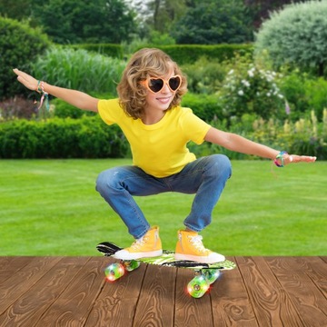 СКЕЙТБОРД FISZKA ДЛЯ ДЕТЕЙ С ПОДСВЕТКОЙ КОЛЕСА СВЕТОДИОДНОЙ ДРИФТ 56 СМ ДЛИННЫЙ НЕОНОВЫЙ ЗЕЛЕНЫЙ