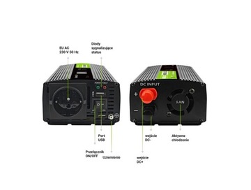 ПРЕОБРАЗОВАТЕЛЬ НАПРЯЖЕНИЯ Green Cell PowerInverter LCD 12В -> 230В 500Вт/1000Вт C