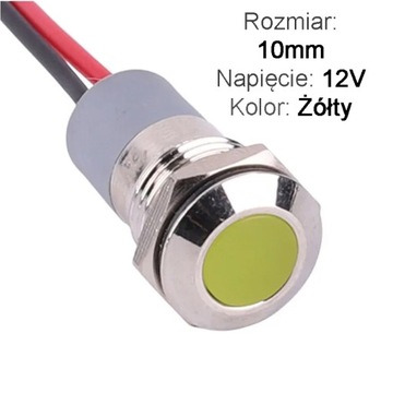 Lampka kontrolna deski rozdzielczej sygnalizacyjna LED 10mm 12V Żółta